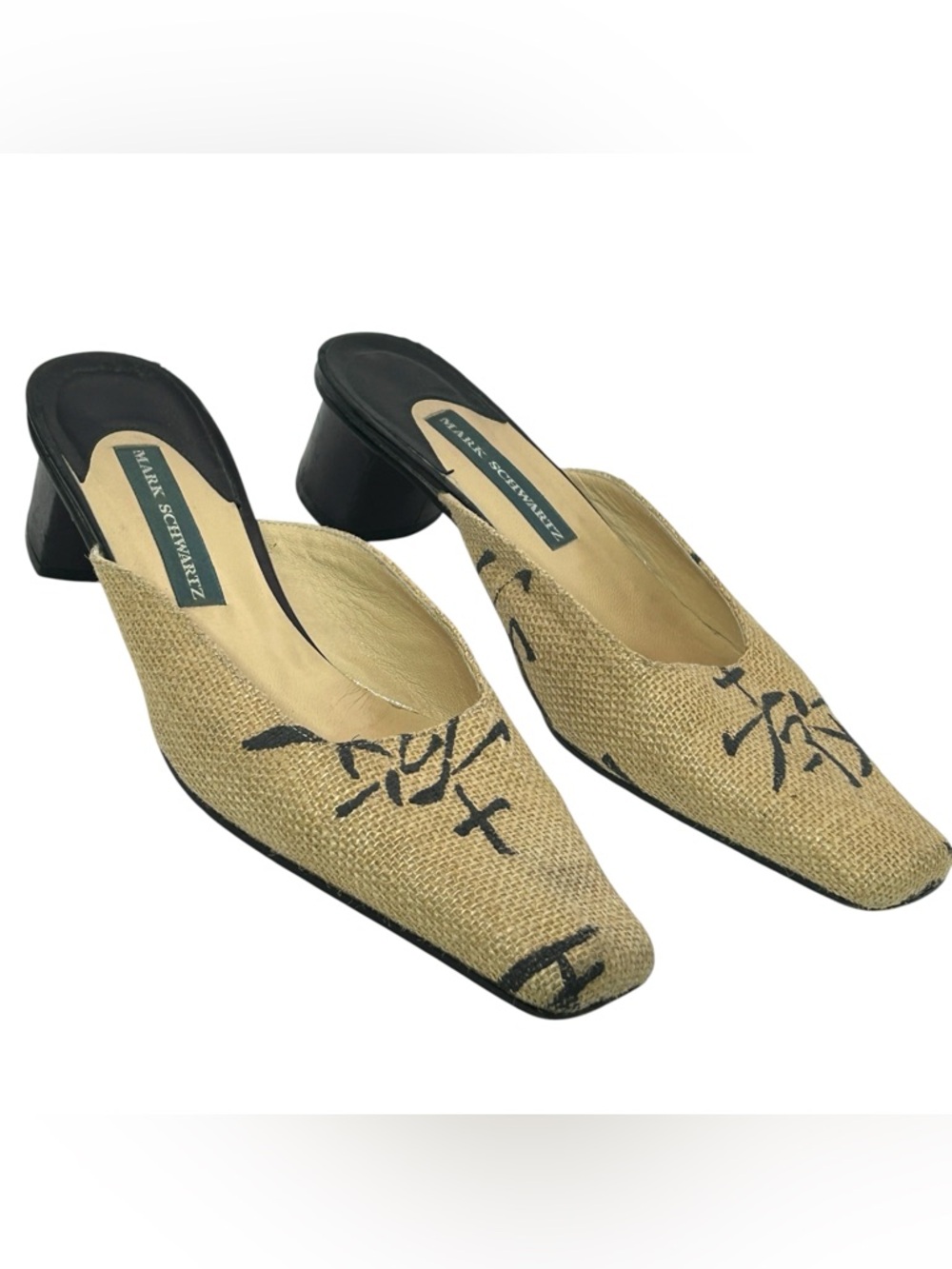 Marc Schwartz Mule Heels Jute straw Square Toe Asian Resort Old Money womans 7.5